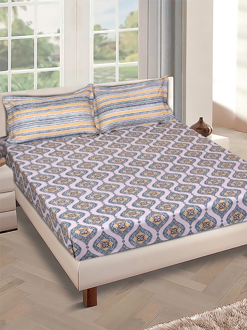 ROMEE Multicolor Cotton Bedsheet Set for Double Bed